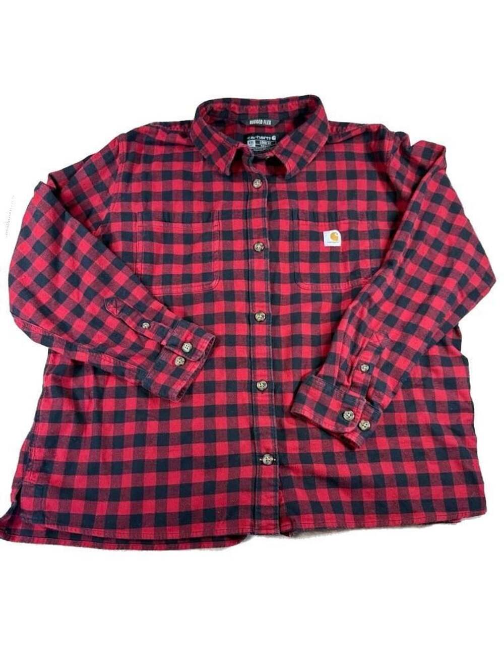 Carhartt Rugged Flex Womens XXL Red Black Buffalo Plaid Flannel Shirt Loose Fit